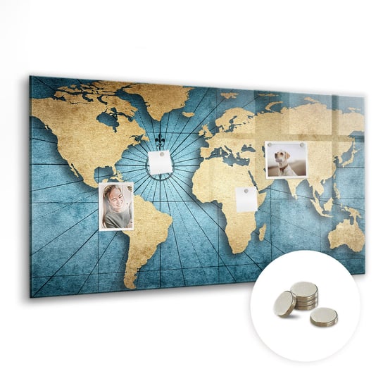 Tablica Magnetyczna do Biura z Magnesami - 120x60 cm, Mapa świata 3D Coloray