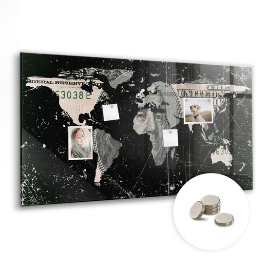 Tablica Magnetyczna do Biura z Magnesami - 120x60 cm, Mapa świata dolar Coloray