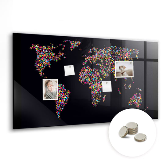 Tablica Magnetyczna do Biura z Magnesami - 120x60 cm, Mapa świata z kropek Coloray