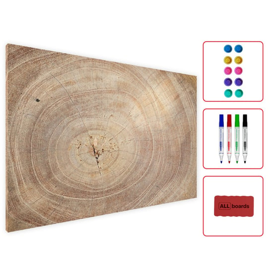 Tablica magnetyczna na magnesy METALboards, imitacja słoje drewna 60x40 cm + zestaw akcesoriów Allboards