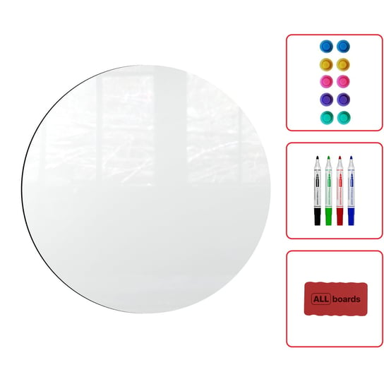 Tablica magnetyczna okrągła biała KOŁO średnica 30cm – panel magnetyczny bezramowy Allboards