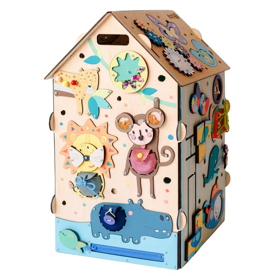Tablica manipulacjna sensoryczna Montessori "Busy board Busy House Zoo". 6 TABLIC W 1. Ręcznie robione / BiziToys BiziToys