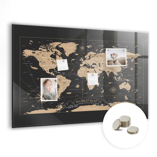 Tablica na Magnes - Vintage mapa świata - 90x60 cm Coloray