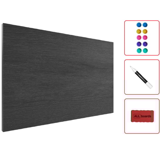 Tablica na magnesy METALboards, szare drewno 90x60 cm + zestaw akcesoriów Allboards