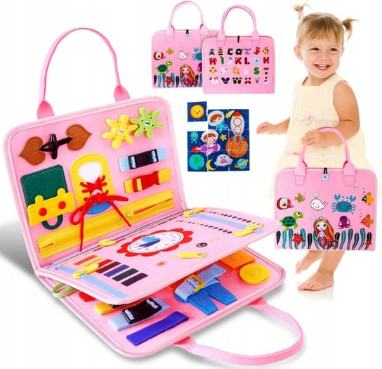 Tablica Sensoryczna Manipulacyjna Montessori Zegar Materiałowa Nauka Różowa Inna marka