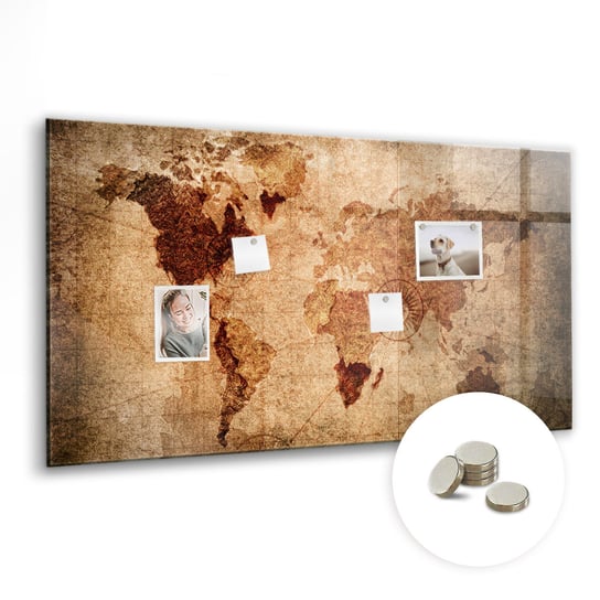 Tablica Szklana z Magnesami - 120x60 cm, Stara mapa świata Coloray