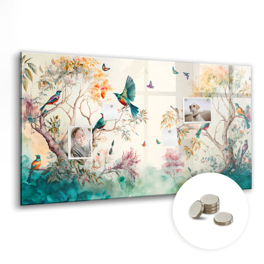 Tablica Szklana z Magnesami i do Pisania - 120x60 cm, Kwiaty ptaki natura Coloray