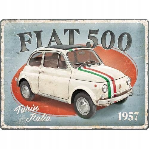Tablica szyld FIAT 500 TURIN ITALIA 1957 metal prezent 30x40 Inna marka