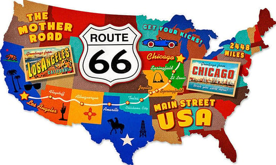 Tablica Tabliczka Blacha Ozdobna Stany USA Mapa Route 66 Maps Vintage Inna marka