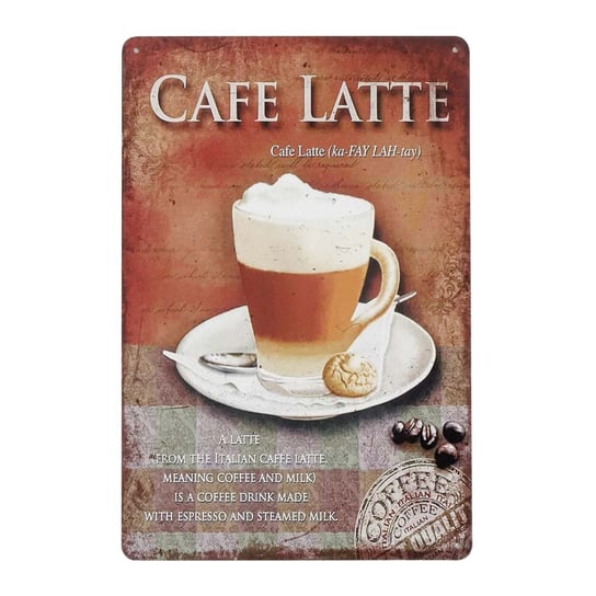 Tabliczka Dekoracyjna Metalowa Cafe Latte Rustykalne Uchwyt