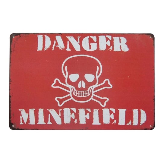 Tabliczka Dekoracyjna Metalowa Danger Minefield Rustykalne Uchwyt