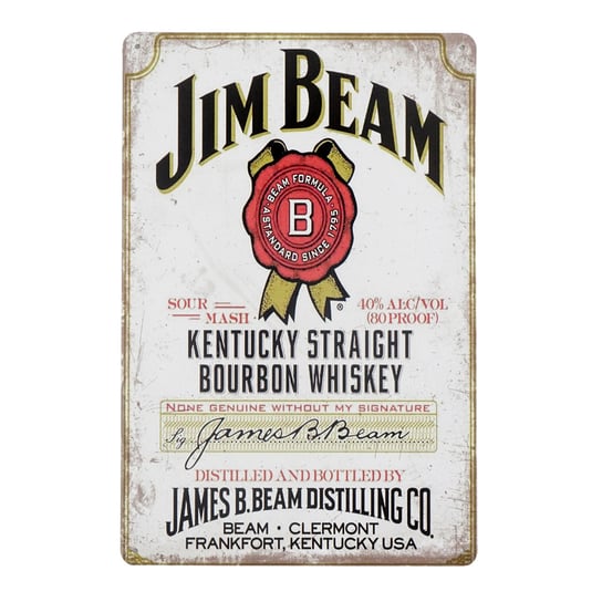 Tabliczka Dekoracyjna Metalowa Jim Beam Bourbon Whiskey Rustykalne Uchwyt