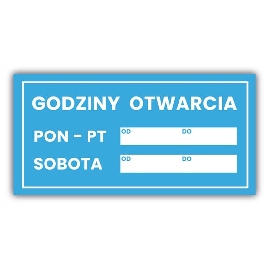 Tabliczka informacyjna niebieska z godzinami otwarcia 30X15CM, suchościeralna PremiumAd