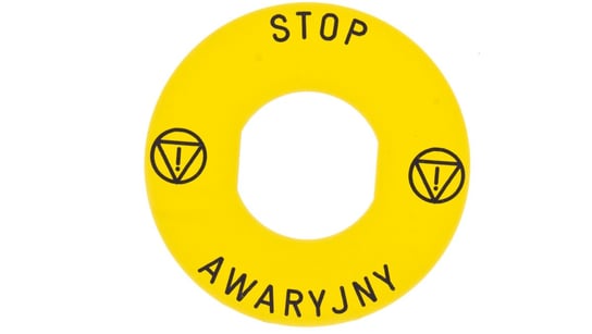 Tabliczka opisowa żółta okrągła fi60 STOP AWARYJNY ZBY9PL30 Schneider Electric