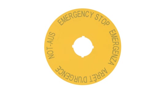 Tabliczka opisowa żółta okrągła fi90 EMERGENCY STOP M22-XAK1 216465 Eaton