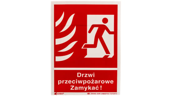 Tabliczka ostrzegawcza /Drzwi przeciwpożarowe zamykać 150x205/ 30P/F1/FS ANRO