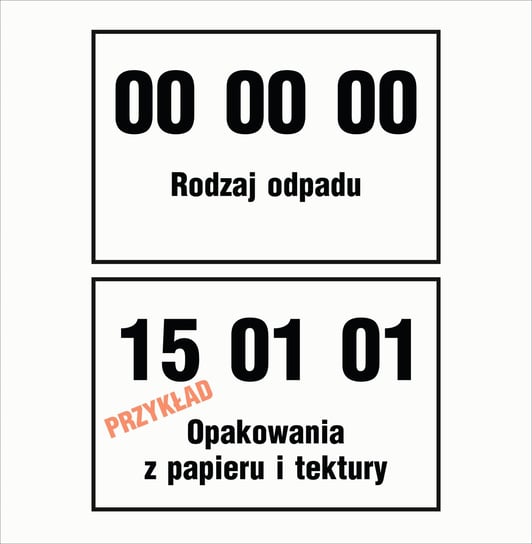 Tabliczka, płyta PCV - KOD ODPADU / RODZAJ ODPADU format 25x35cm bez marki