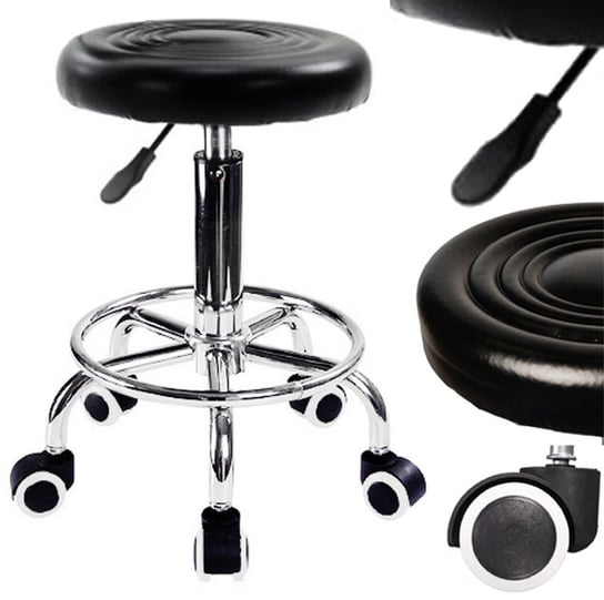 Taboret kosmetyczny okrągły fryzjerski hoker stołek czarny ENZO