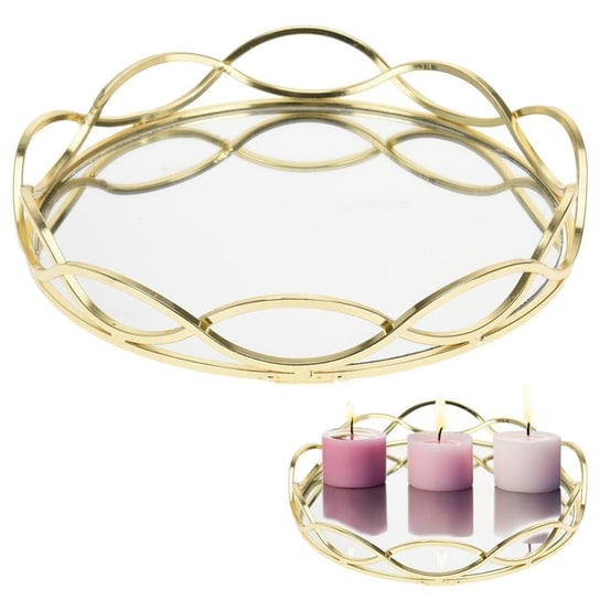 Taca na świece lustrzana okrągła podstawka pod świeczki patera złota metalowa glamour 23 cm Vilde