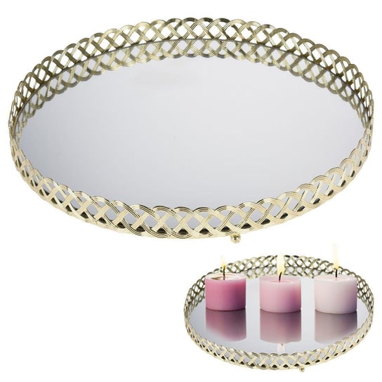 Taca na świece lustrzana okrągła podstawka pod świeczki patera złota metalowa glamour 29 cm Vilde