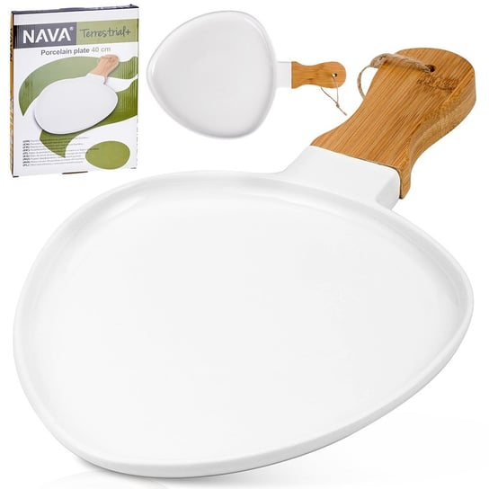 Talerz do serwowania porcelanowy do serwowania dań przekąsek przystawek biały bambusowy 39,5x25,5 cm NAVA