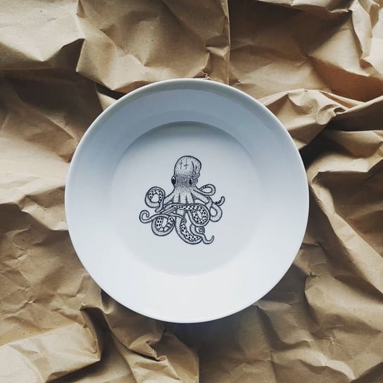 Talerz głęboki obiadowy ręcznie malowany Ośmiornica 20,5cm Rzecz-Pospolita Sztuka Użytkowa