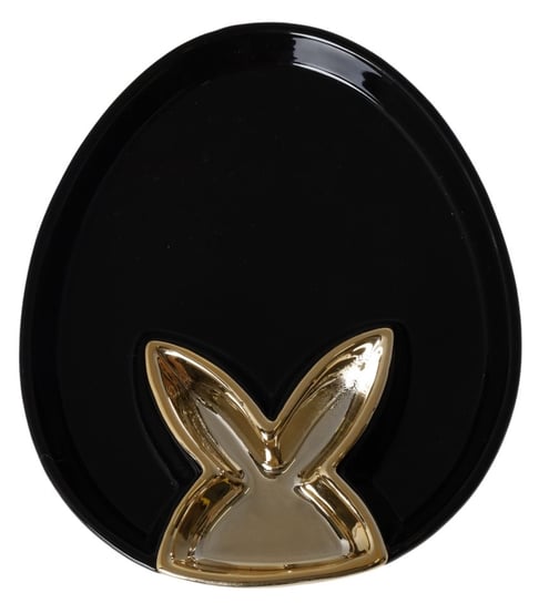 Talerz na jajka, czarny, złoty królik, 19x16x2,5 cm Ewax
