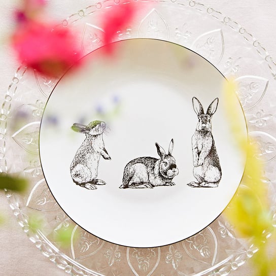 Talerz wielkanocny DIBI deserowy w króliczki 21 cm porcelana HOMLA Homla