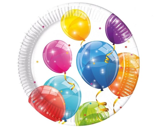 Talerze papierowe eko z kolorowymi balonami 23cm ABC