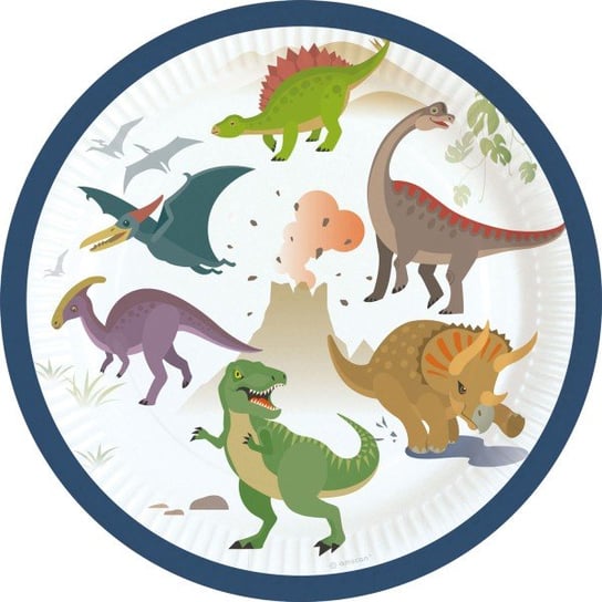 Talerze papierowe okrągłe dinozaury kolorowe 8szt Inna marka