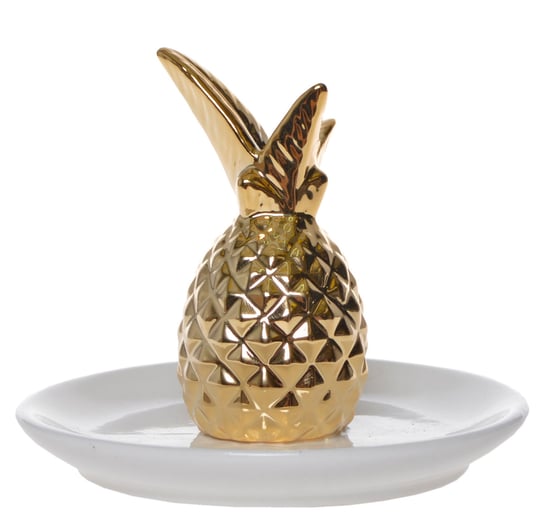 Talerzyk porcelanowy na biżuterię ze złotym ananasem, EWAX, 10,8x10,8x9 cm Ewax