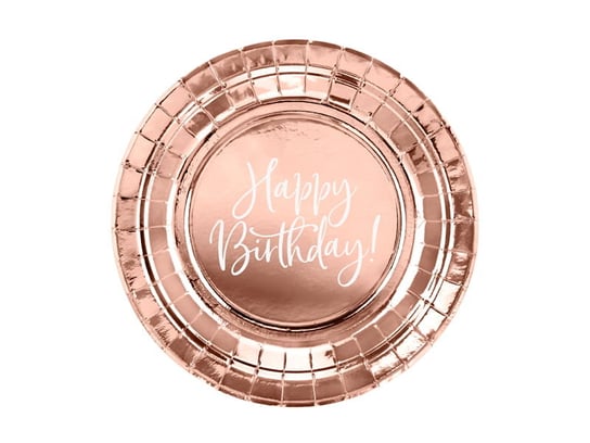 Talerzyki Happy Birthday!, różowe złoto, 18cm (1 op. / 6 szt.) Party Deco
