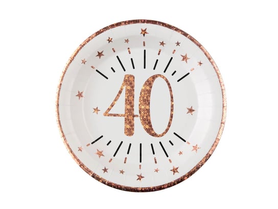 Talerzyki na czterdzieste urodziny Sparkling różowe złoto - 22,5 cm - 10 szt. SANTEX