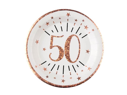Talerzyki na pięćdziesiąte urodziny Sparkling różowe złoto - 22,5 cm - 10 szt. SANTEX