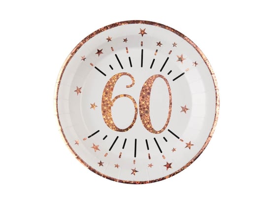 Talerzyki na sześćdziesiąte urodziny Sparkling różowe złoto - 22,5 cm - 10 szt. SANTEX