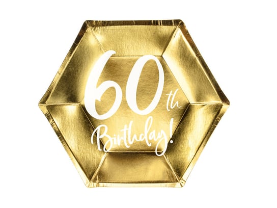 Talerzyki papierowe, 60th Birthday, złote, 20 cm, 6 sztuk PartyDeco