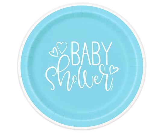 Talerzyki Papierowe Baby Shower, Niebieskie Serca, Rozm. 23 Cm, 8 Szt. (Plastic-Free) Unique