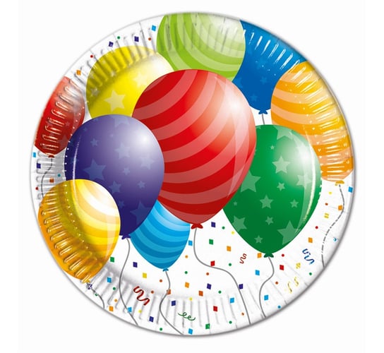 Talerzyki papierowe, Balloons Celebration, 23 cm, 8 szt. Procos