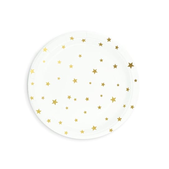 Talerzyki papierowe białe w złote gwiazdki 18 cm - 6 sztuk PartyPal