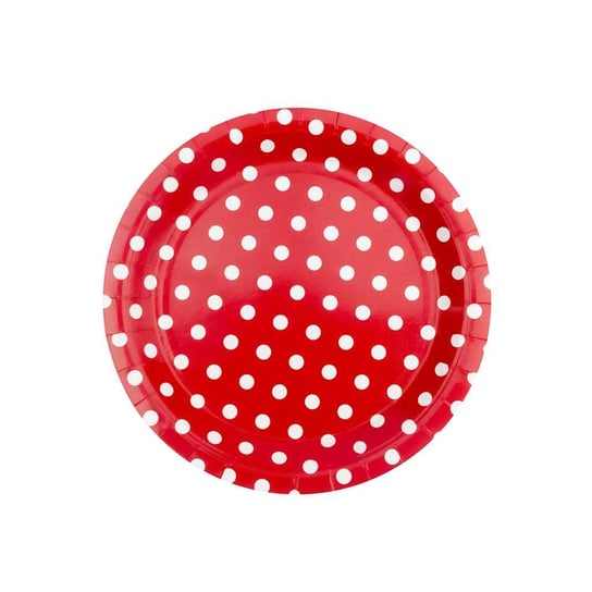 Talerzyki papierowe czerwone w białe kropki małe, 18 cm PartyPal