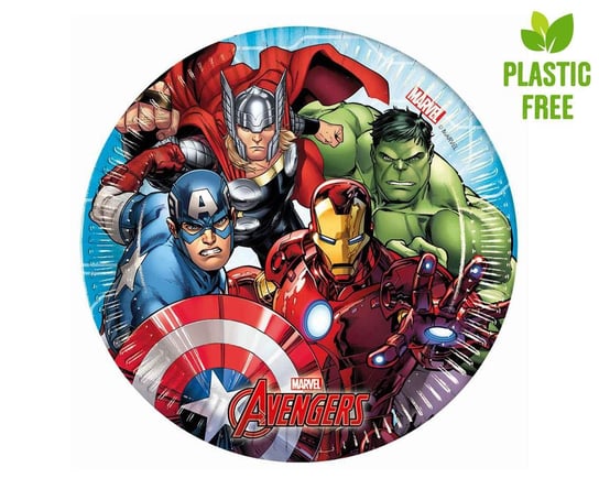 Talerzyki papierowe Mighty Avengers (Marvel), 20cm, 8 szt. (plastic-free) Procos