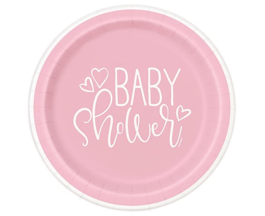 Talerzyki Papierowe Różowe Serce Baby Shower, 23 Cm, 8 Szt. (Plastic-Free) Unique