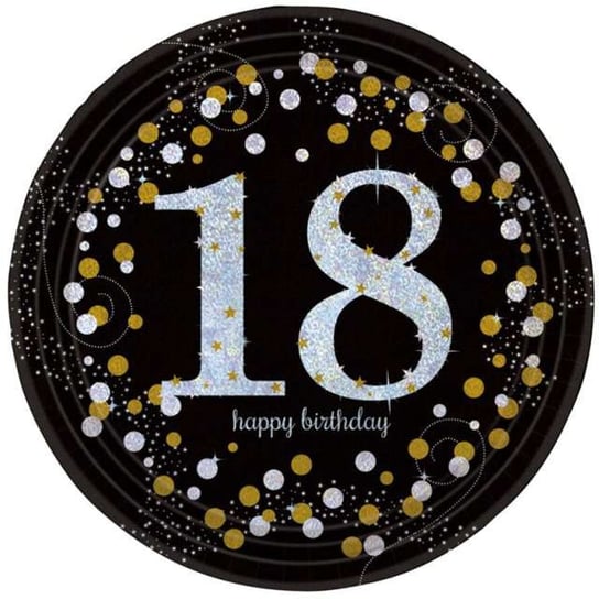 Talerzyki papierowe, Urodziny 18, Sparkling Celebrations Gold, 23 cm, 8 sztuk Amscan