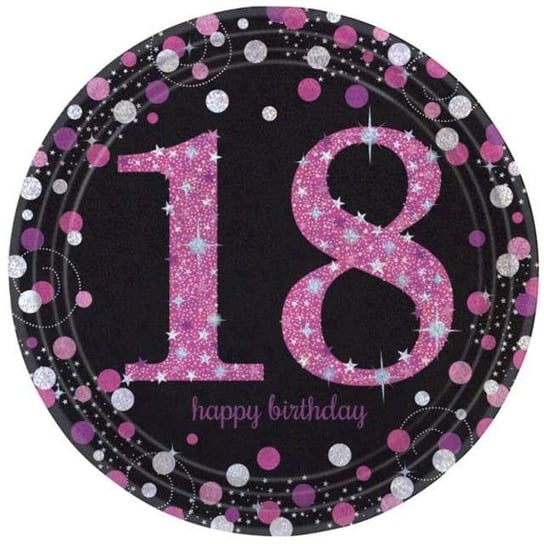 Talerzyki papierowe, Urodziny 18, Sparkling Celebrations Pink, 23 cm, 8 sztuk Amscan