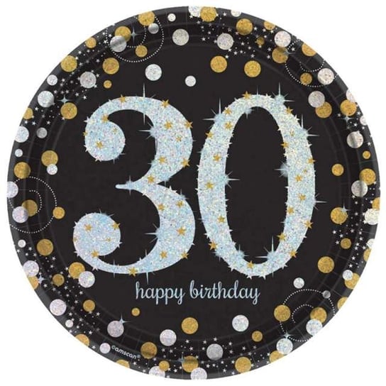 Talerzyki papierowe, Urodziny 30, Sparkling Celebrations Gold, 23 cm, 8 sztuk Amscan