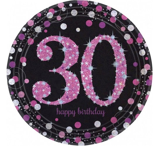 Talerzyki papierowe, Urodziny 30, Sparkling Celebrations Pink, 23 cm, 8 sztuk Amscan