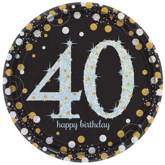 Talerzyki papierowe, Urodziny 40, Sparkling Celebrations Gold, 23 cm, 8 sztuk Amscan