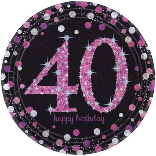 Talerzyki papierowe, Urodziny 40, Sparkling Celebrations Pink, 23 cm, 8 sztuk Amscan