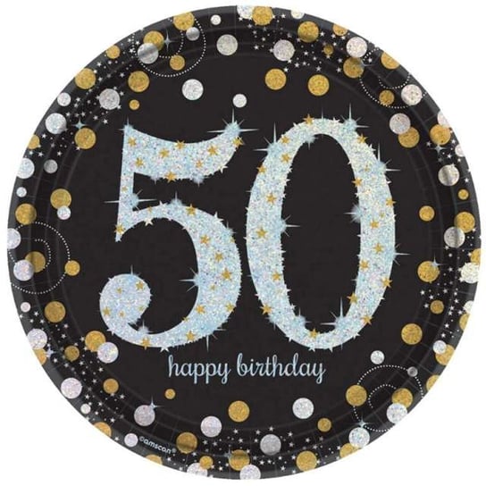 Talerzyki papierowe, Urodziny 50, Sparkling Celebrations Gold, 23 cm, 8 sztuk Amscan