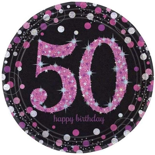 Talerzyki papierowe, Urodziny 50, Sparkling Celebrations Pink, 23 cm, 8 sztuk Amscan